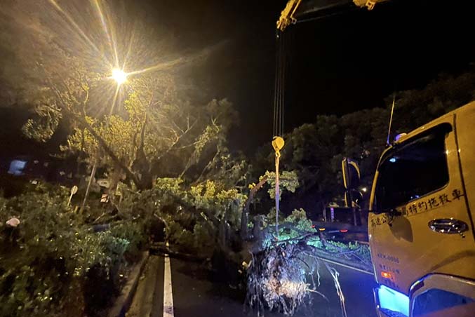 新竹湖口吊車-颱風天湖口服務區路樹倒塌，協助排除